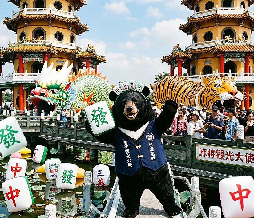 台灣黑熊,台灣熊愛打麻將,台灣黑熊打麻將,熊掌摸牌,國寶熊界雀聖,龍虎塔麻將世紀對決,高雄蓮池潭麻將池,蓮池潭揪團打麻將,高雄胡牌勝地,蓮花池變洗牌池